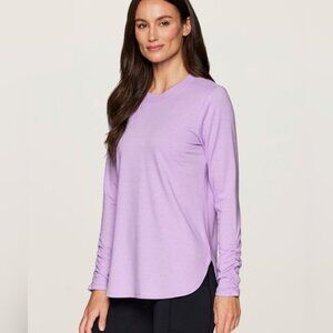 RBX No Sweat Long Sleeve Ruched Cut Out Activewear Tunic Top Sweatshirt